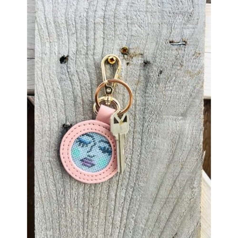 Moon Face Key Fob Needlepoint Kit All-in-One, Self-Finishing Needlepoint Kit - Picture 6 of 6